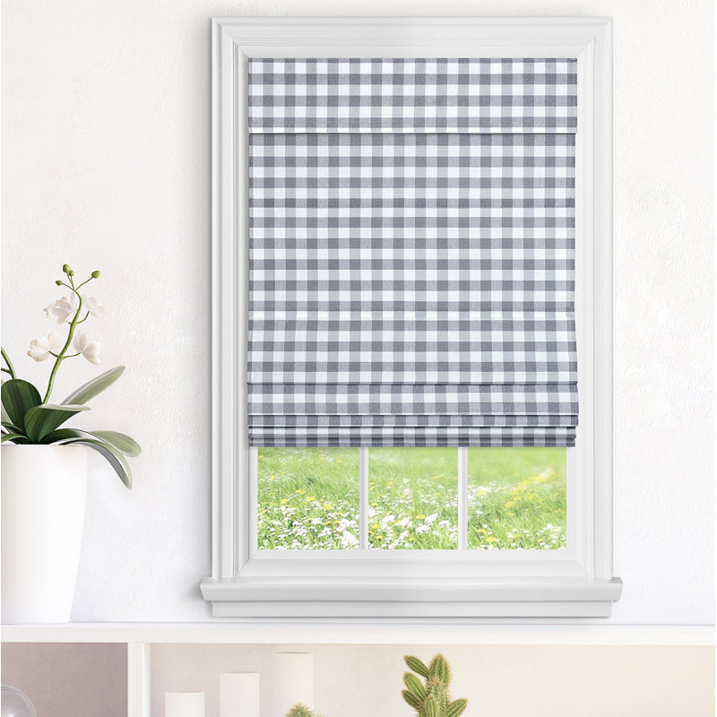 Gracie Oaks Cordless Plaid Gingham Farmhouse Room Darkening Roman Shade